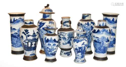 A pair of 20th century Chinese blue and white crackle glazed...