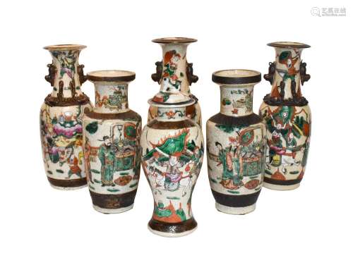 Three similar 20th century Chinese crackle glazed famille ve...