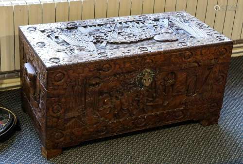 A 20th century Chinese carved camphorwood chest, 98cm by 47c...
