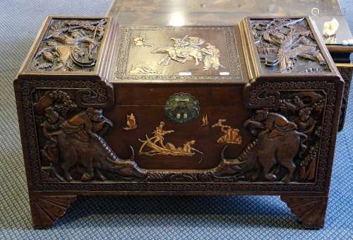 A South East Asian carved camphorwood chest, 102cm by 50cm b...