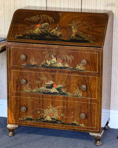 A 1950s chinoiserie bureau, 77cm by 41cm by 101cm, together ...