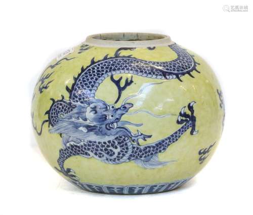 A Chinese yellow-ground porcelain jar, probably Yongzheng, p...