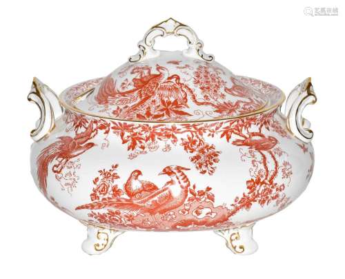 A Royal Crown Derby red aves twin-handled tureen and cover