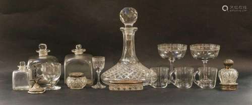 A tray of 18th century and later glass, including: square bo...