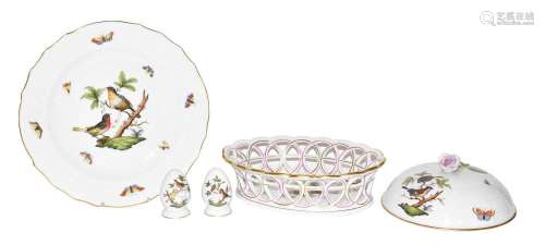 A Herend porcelain Rothschild bird pattern basket, salt &...