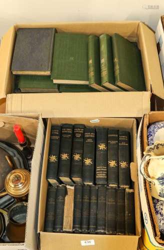 Two boxes of books with decorative gilt bindings, including ...