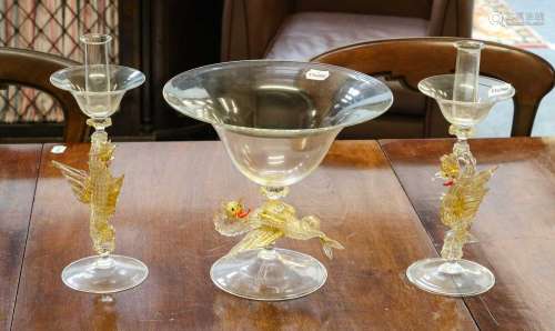 A 20th century Carlo Tiso Murano glass pedestal bowl, the st...