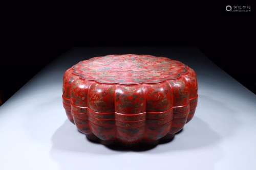 · Chinese lacquer dragon melon shape boxSize: 18.3 cm wide, ...