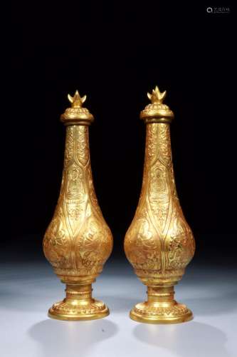 gold Buddha net bottles of a pairSize: 32.5 cm diameter, 11 ...