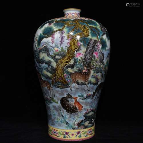 famille rose deer loose grain mei bottlesHigh 39 diameter of...