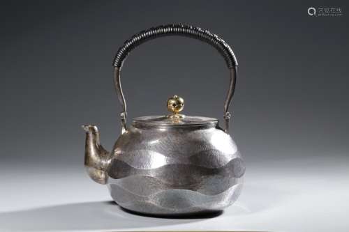Japan reflux water ripple silver pot showa periodSize: 17 cm...