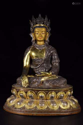copper gold silver coronet shakyamuni Buddha statue47 cm lon...