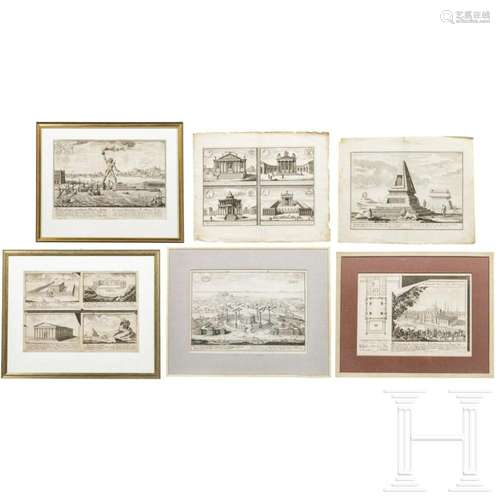 Six German and French copper engravings showing architectura...