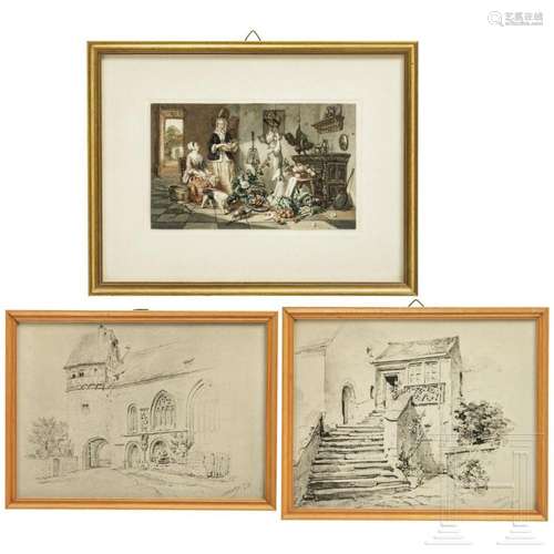 A small collection of German and Dutch drawings and water co...