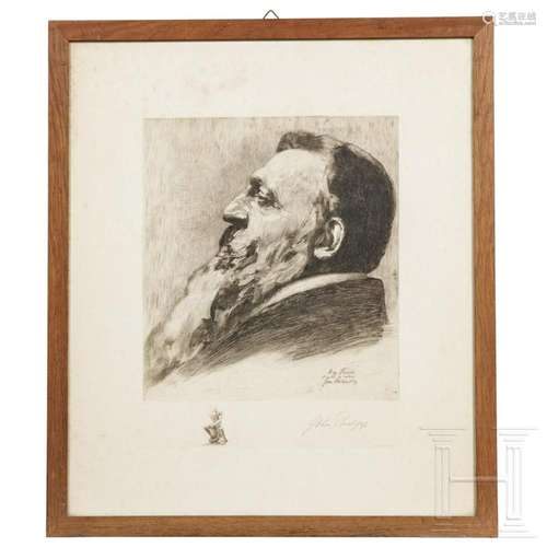 John Phillipp - a signed etching portrait of Auguste Rodin, ...