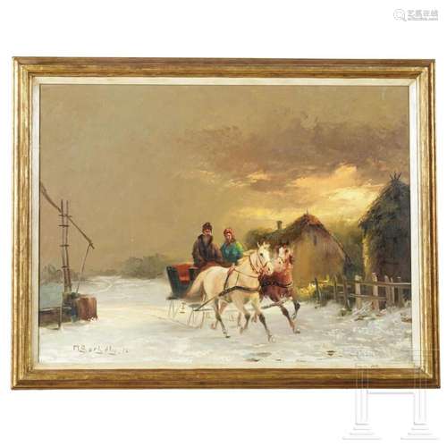 Michael Borbély (*1923) - a horse-drawn sleigh in winter, Dü...