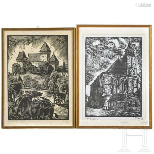 Two German woodcuts, 20th century