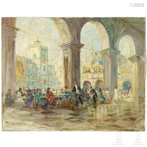 A German painting of a café scene on Piazza San Marco, 20th ...