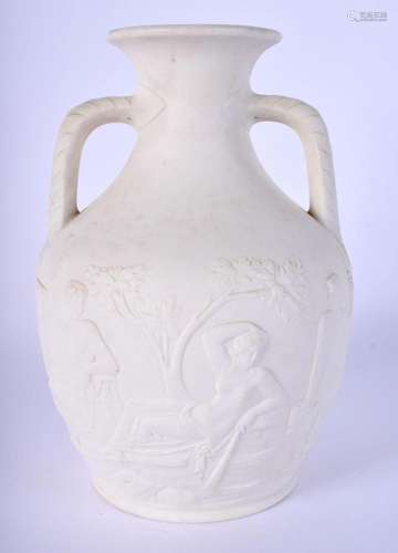 AN UNUSUAL 19TH CENTURY ENGLISH TWIN HANDLED PORCELAIN PORTL...