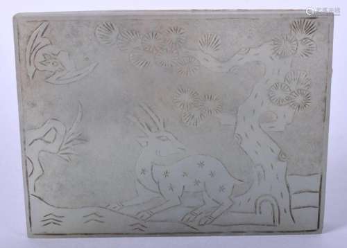 AN EARLY 20TH CENTURY CHINESE CARVED JADE RECTANGULAR PLAQUE...