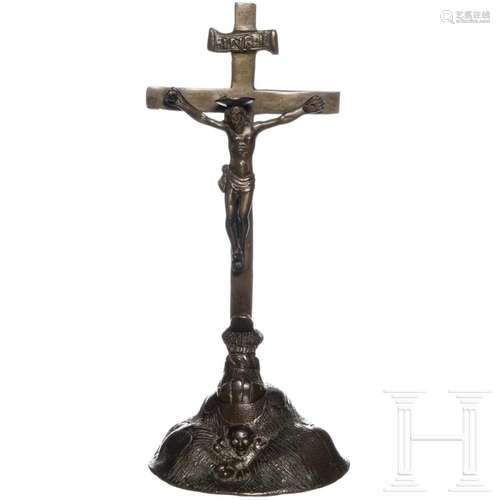 A South German bronze crucifix with Mary Magdalene, circa 16...