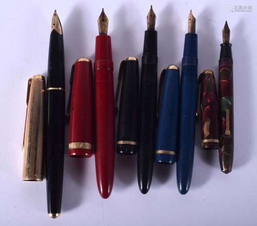 FIVE VINTAGE FOUNTAIN PENS. 65 grams. Largest 13.5 cm long. ...