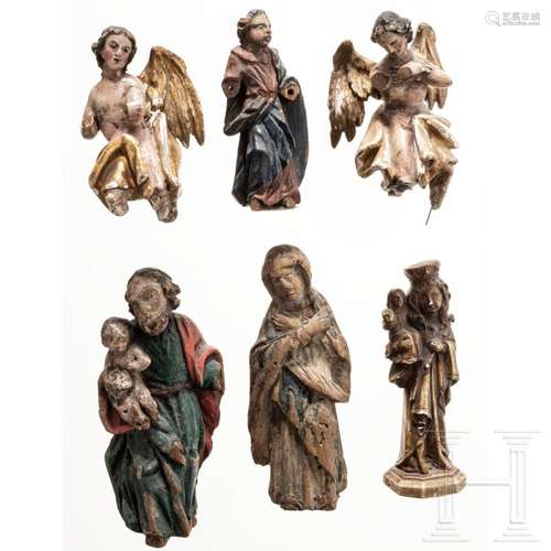 Five small southern German religious figurines, wood, 18th c...