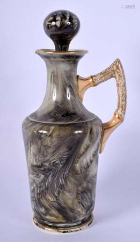 AN UNUSUAL ANTIQUE MARBLEISED EWER AND COVER with gilt handl...