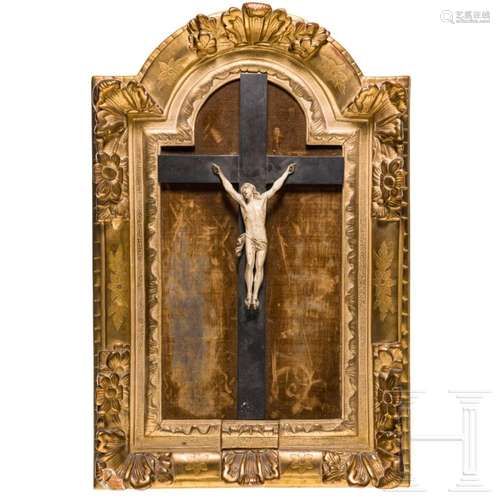 A fine Italian carved body of Christ in baroque frame, 18th ...