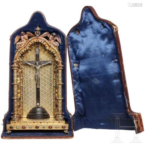 A small German travelling altar in customized leather case, ...