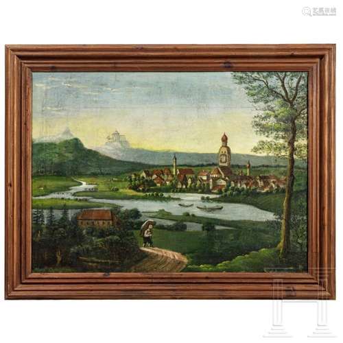 An Alpine painting and five reverse glass paintings, 19th ce...