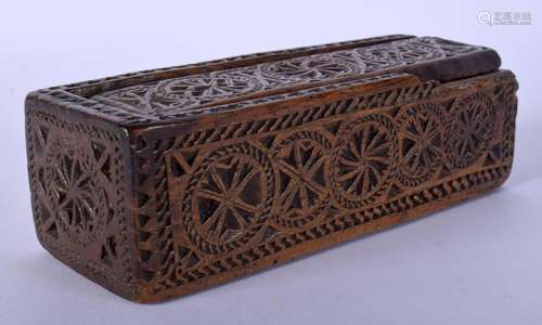 AN 18TH CENTURY EUROPEAN CARVED FRUITWOOD SLIDING BOX AND CO...