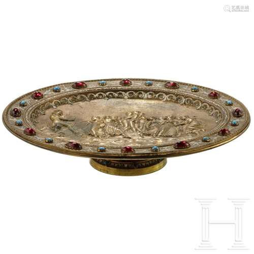 A Viennese footed oval plate with enamelled decor, circa 186...