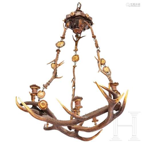 A large antler chandelier from Hohenburg Castle, Upper Bavar...