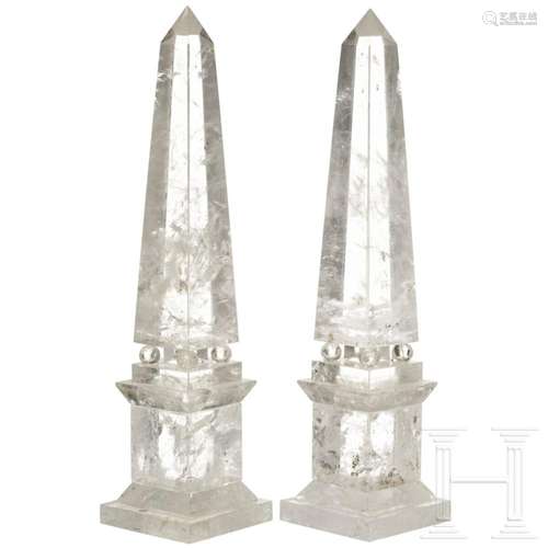 A pair of French mountain crystal obelisks, 19th century