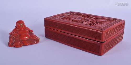 A 19TH CENTURY CHINESE CINNABAR LACQUER BOX AND COVER togeth...