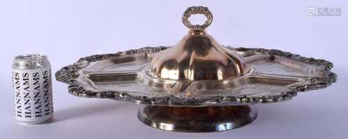 A LARGE ANTIQUE SILVER PLATED LAZY SUSAN with glass fittings...