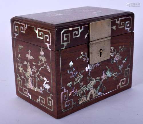 A SMALL 19TH CENTURY CHINESE HONGMU MOTHER OF PEARL INLAID B...