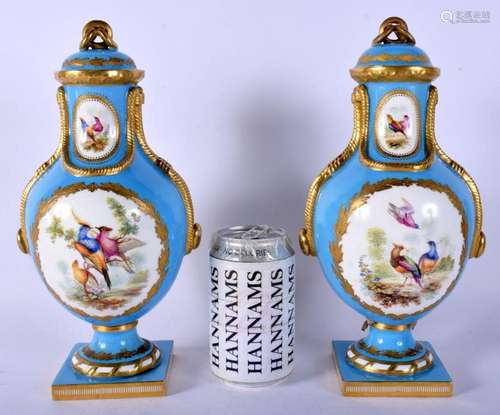 A GOOD PAIR OF 19TH CENTURY ENGLISH PORCELAIN SEVRES STYLE V...