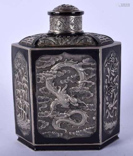 A 19TH CENTURY CHINESE ENAMELLED SILVER TEA CADDY AND COVER ...