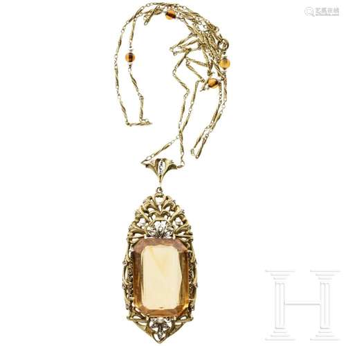 A gold and citrine pendant, circa 1900