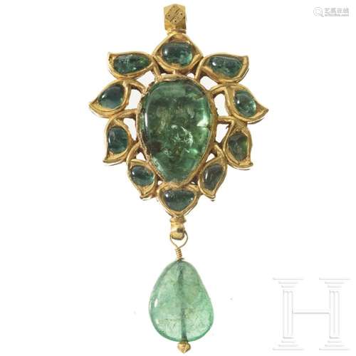 An Indian 22ct gold and tourmaline pendant