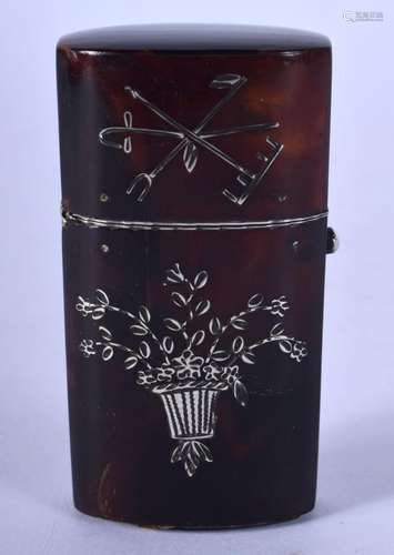 A REGENCY SILVER INLAID TORTOISESHELL ETUI. 16 grams. 5.5 cm...