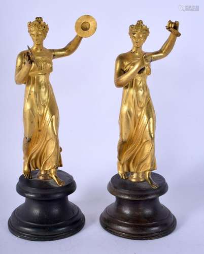 A PAIR OF EARLY 19TH CENTURY ENGLISH ORMOLU FIGURES OF MUSIC...