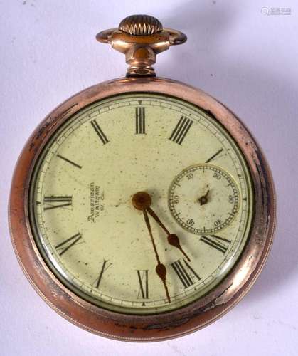 A VINTAGE YELLOW METAL AMERICAN WALTHAM POCKET WATCH. 115 gr...