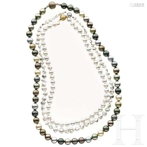 A baroque pearl necklace with gold clasp, a biwa peal neckla...