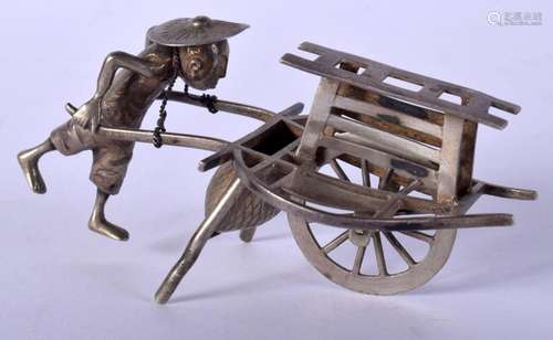 A VINTAGE CHINESE SILVER RICKSHAW. 24 grams. 8 cm x 4 cm.