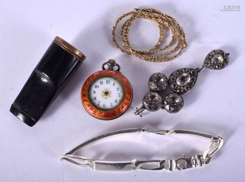 A SILVER AND ENAMEL FOB WATCH etc. 79 grams. 5 cm x 2 cm lar...