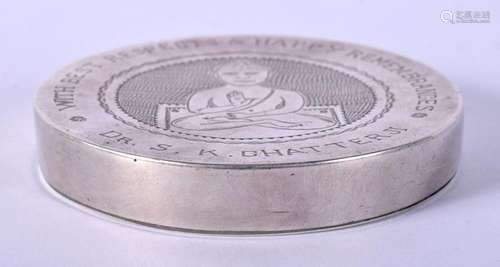 A HEAVY MIDDLE EASTERN SILVER SCHOLARS DESK PAPERWEIGHT. 321...