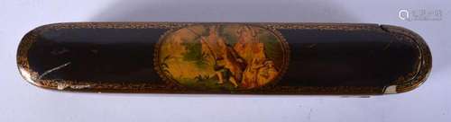 A RARE PERSIAN LACQUERED EUROPEAN SUBJECT PEN BOX. 21 cm x 4...